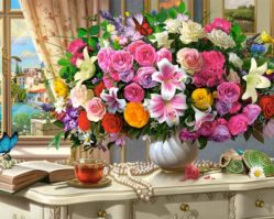 C-400263 Летние цветы и чашка чая