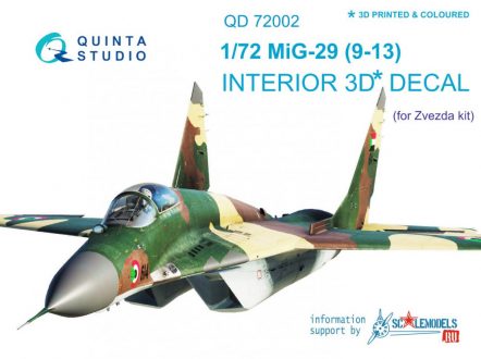 QD72002 3D Декаль интерьера кабины МиГ-29 9-13 (для модели Звезда 7278)