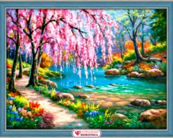 АЖ-1328 Алмазная мозаика "Сакура у реки"
