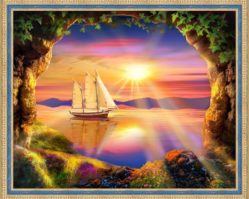 АЖ-1765 Алмазная мозаика "Корабль на закате"
