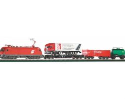 57177 Стартовый набор "Грузовой состав с электровозом Taurus и тремя вагонами", рельсы на подложке